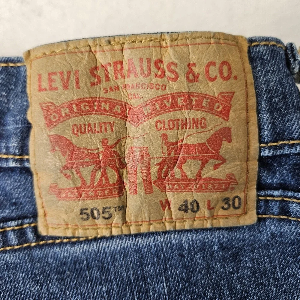 Levis 505 Jeans Mens 40x30 Blue Denim Straight Leg Dark Wash Excellent USED Cond